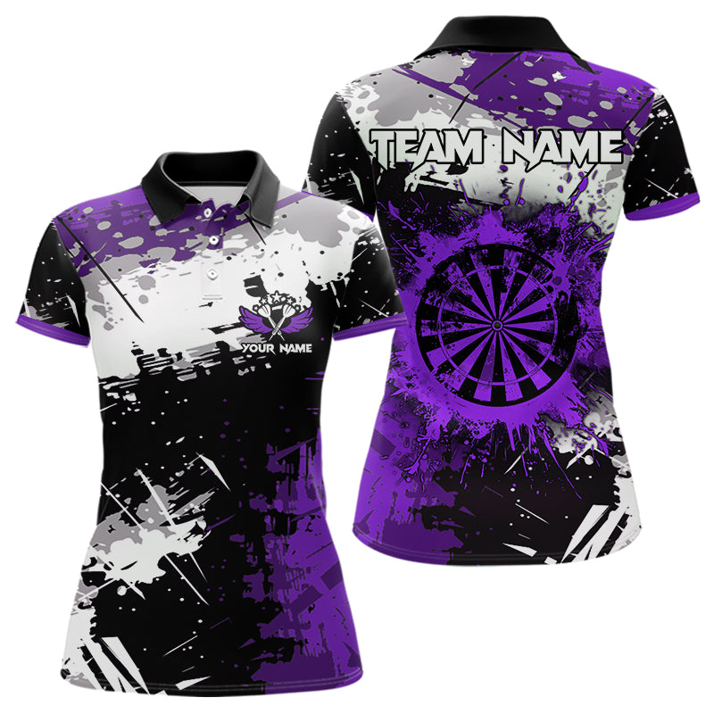 Custom Purple Grunge Darts Shirt With Pocket Option For Women, Darts Jersey TDM3537