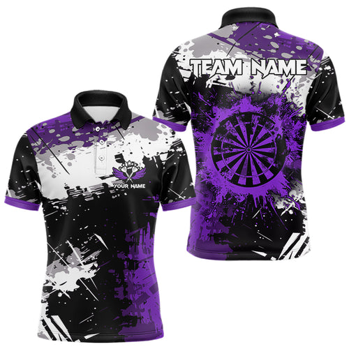 Custom Purple Grunge Darts Shirt With Pocket Option For Men, Darts Jersey TDM3537