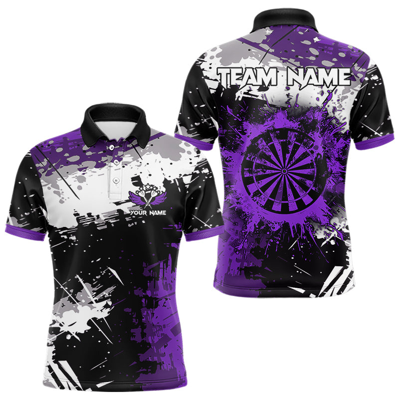 Custom Purple Grunge Darts Shirt With Pocket Option For Men, Darts Jersey TDM3537