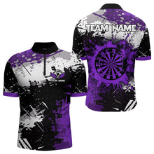 Load image into Gallery viewer, Custom Purple Grunge Darts Shirt With Pocket Option For Men, Darts Jersey TDM3537