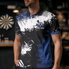 Load image into Gallery viewer, Custom Blue Grunge Darts Shirt With Pocket Option For Men, Dart Team Jersey TDM3538