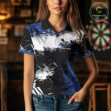Load image into Gallery viewer, Custom Blue Grunge Darts Shirt With Pocket Option For Men, Dart Team Jersey TDM3538