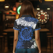 Load image into Gallery viewer, Custom Blue Grunge Darts Shirt With Pocket Option For Women, Dart Team Jersey TDM3538