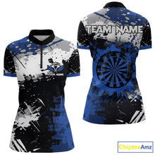 Load image into Gallery viewer, Custom Blue Grunge Darts Shirt With Pocket Option For Women, Dart Team Jersey TDM3538