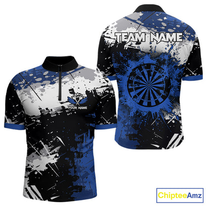 Custom Blue Grunge Darts Shirt With Pocket Option For Men, Dart Team Jersey TDM3538