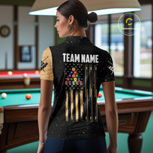 Load image into Gallery viewer, Custom Grunge American Flag 8 Ball Billiard Polo &amp; 1/4 Zip For Women, Pool Team Jersey |Beige TDM5901