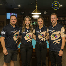 Load image into Gallery viewer, Custom Grunge American Flag 8 Ball Billiard Polo &amp; 1/4 Zip For Women, Pool Team Jersey |Beige TDM5901