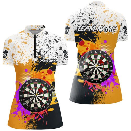 Black Yellow 3D Dart Board Grunge Style Women Quarter-Zip Shirts Custom Dart Attire Jerseys TDM1209
