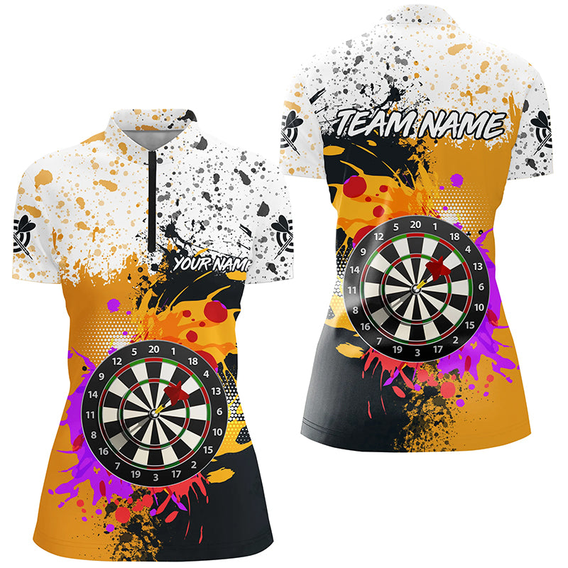 Black Yellow 3D Dart Board Grunge Style Women Quarter-Zip Shirts Custom Dart Attire Jerseys TDM1209