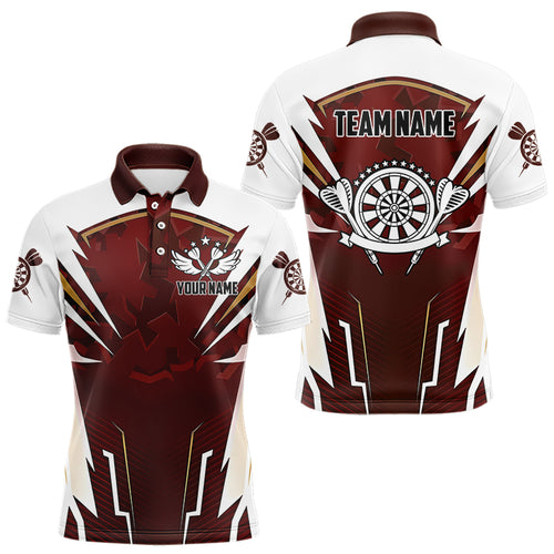 Personalized Wine Red And White Dart Shirts For Men Custom Team Darts Jerseys Polo & Quarter Zip TDM3701