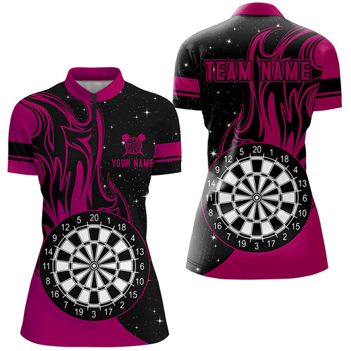 Pink Darts Fire Quarter-Zip Shirts Best Custom Darts Shirts For Women Darts Team Jerseys TDM1419