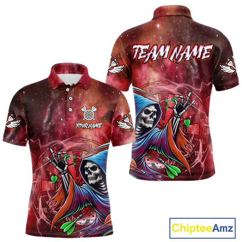 Death Skeleton Red Galaxy Funny Dart Shirts For Men Custom Darts Jerseys Outfit, Darts Gifts TDM3880