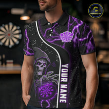 Load image into Gallery viewer, Custom Purple Darts Lightning Grim Reaper Polo &amp; 1/4 Zip, Darts Shirt For Men, Darts Team Jersey TDM6309