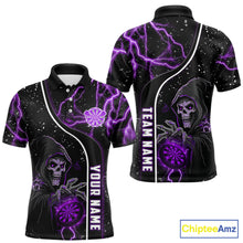 Load image into Gallery viewer, Custom Purple Darts Lightning Grim Reaper Polo &amp; 1/4 Zip, Darts Shirt For Men, Darts Team Jersey TDM6309