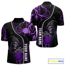 Load image into Gallery viewer, Custom Purple Darts Lightning Grim Reaper Polo &amp; 1/4 Zip, Darts Shirt For Men, Darts Team Jersey TDM6309