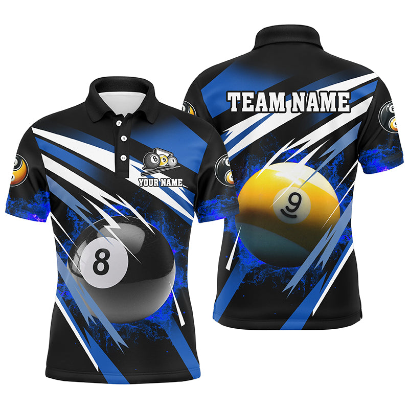 Billiard 8 Ball & 9 Ball Fire Men Polo & Quarter-Zip Shirt Custom Billiard Jersey Attire |Blue TDM1596