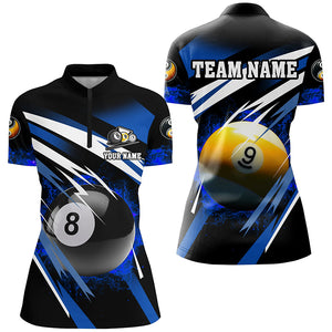 Billiard 8 Ball & 9 Ball Fire Women Polo & Quarter-Zip Shirt Custom Billiard Jersey Attire |Blue TDM1596