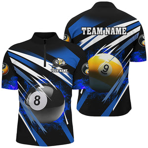 Billiard 8 Ball & 9 Ball Fire Men Polo & Quarter-Zip Shirt Custom Billiard Jersey Attire |Blue TDM1596