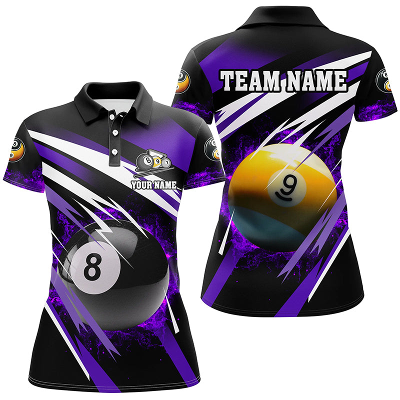 Billiard 8 Ball & 9 Ball Fire Women Polo & Quarter-Zip Shirt Custom Billiard Jersey Attire |Purple TDM1597