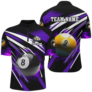 Billiard 8 Ball & 9 Ball Fire Men Polo & Quarter-Zip Shirt Custom Billiard Jersey Attire |Purple TDM1597