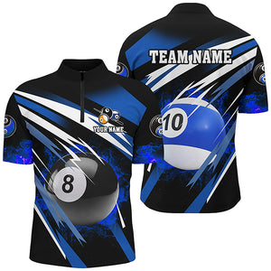 Billiard 8 Ball & 10 Ball Fire Men Polo & Quarter-Zip Shirt Custom Billiard Jersey Attire |Blue TDM1599