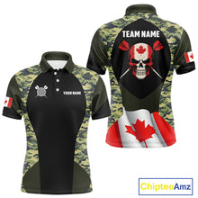 Load image into Gallery viewer, Canada Waving Flag Skull Green Camo Custom Dart Shirts For Men, Patriotic Dart Team Jerseys TDM4165