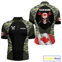 Load image into Gallery viewer, Canada Waving Flag Skull Green Camo Custom Dart Shirts For Men, Patriotic Dart Team Jerseys TDM4165
