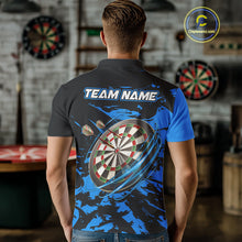 Load image into Gallery viewer, Personalized Black And Blue Splash Dart Polo &amp; Quarter Zip Custom Dart Shirt For Men Darts Jersey TDM4167