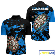 Load image into Gallery viewer, Personalized Black And Blue Splash Dart Polo &amp; Quarter Zip Custom Dart Shirt For Men Darts Jersey TDM4167