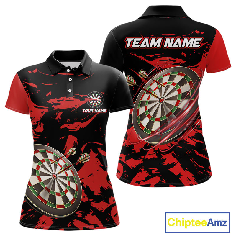 Personalized Black And Red Splash Dart Polo & Quarter Zip Custom Dart Shirt For Women Darts Jersey TDM4168