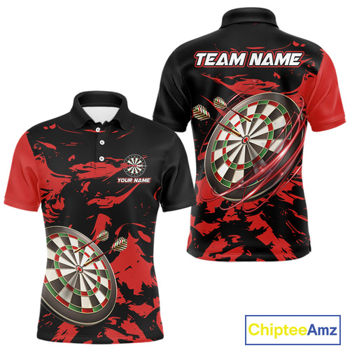 Personalized Black And Red Splash Dart Polo & Quarter Zip Custom Dart Shirt For Men Darts Jersey TDM4168