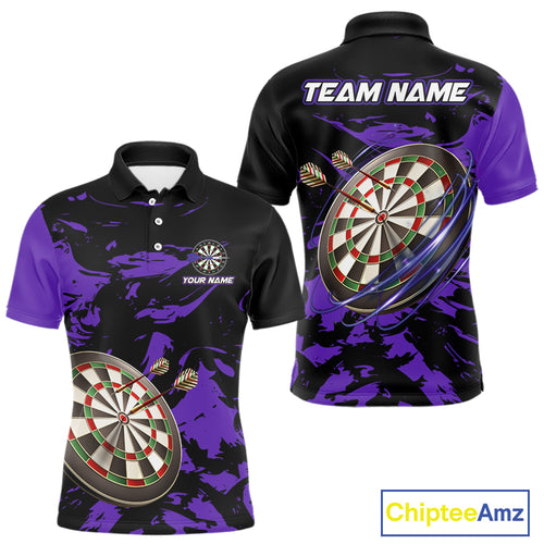 Personalized Black And Purple Splash Dart Polo & Quarter Zip Custom Dart Shirt For Men Darts Jersey TDM4169