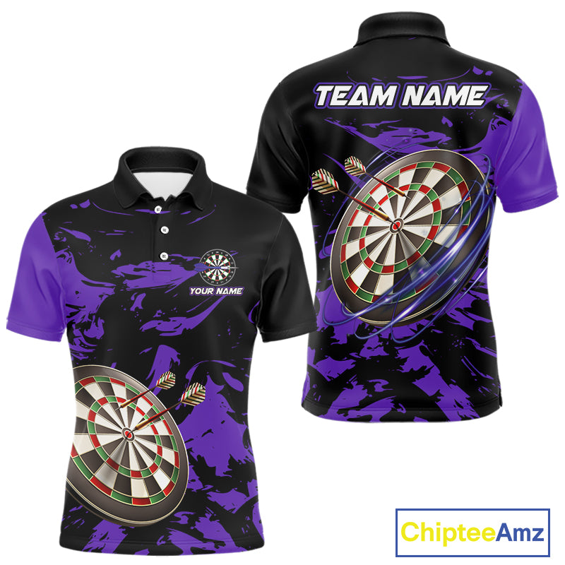 Personalized Black And Purple Splash Dart Polo & Quarter Zip Custom Dart Shirt For Men Darts Jersey TDM4169