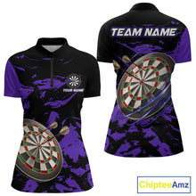 Load image into Gallery viewer, Personalized Black And Purple Splash Dart Polo &amp; Quarter Zip Custom Dart Shirt For Women Dart Jersey TDM4169