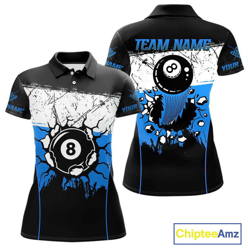 Personalized Blue Funny Break 8 Ball Grunge Billiard Shirt For Women Custom Pool Team Jersey TDM4340