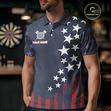 Load image into Gallery viewer, Personalized American Flag Navy Blue Darts Shirt For Men Custom Patriotic Darts Team Jerseys TDM4343