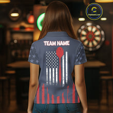 Load image into Gallery viewer, Personalized American Flag Navy Blue Darts Shirt For Women Custom Patriotic Darts Team Jerseys TDM4343