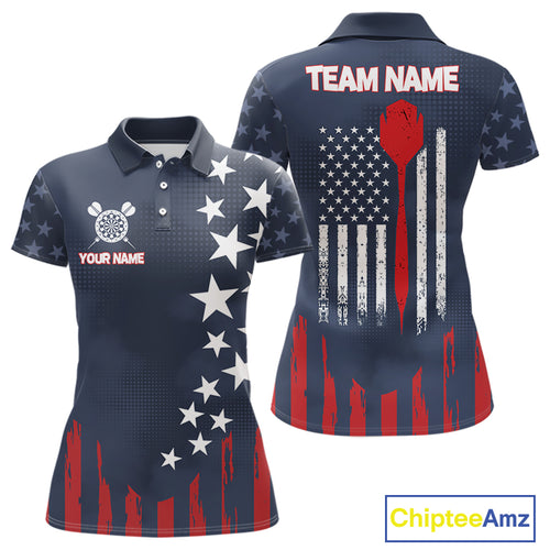 Personalized American Flag Navy Blue Darts Shirt For Women Custom Patriotic Darts Team Jerseys TDM4343