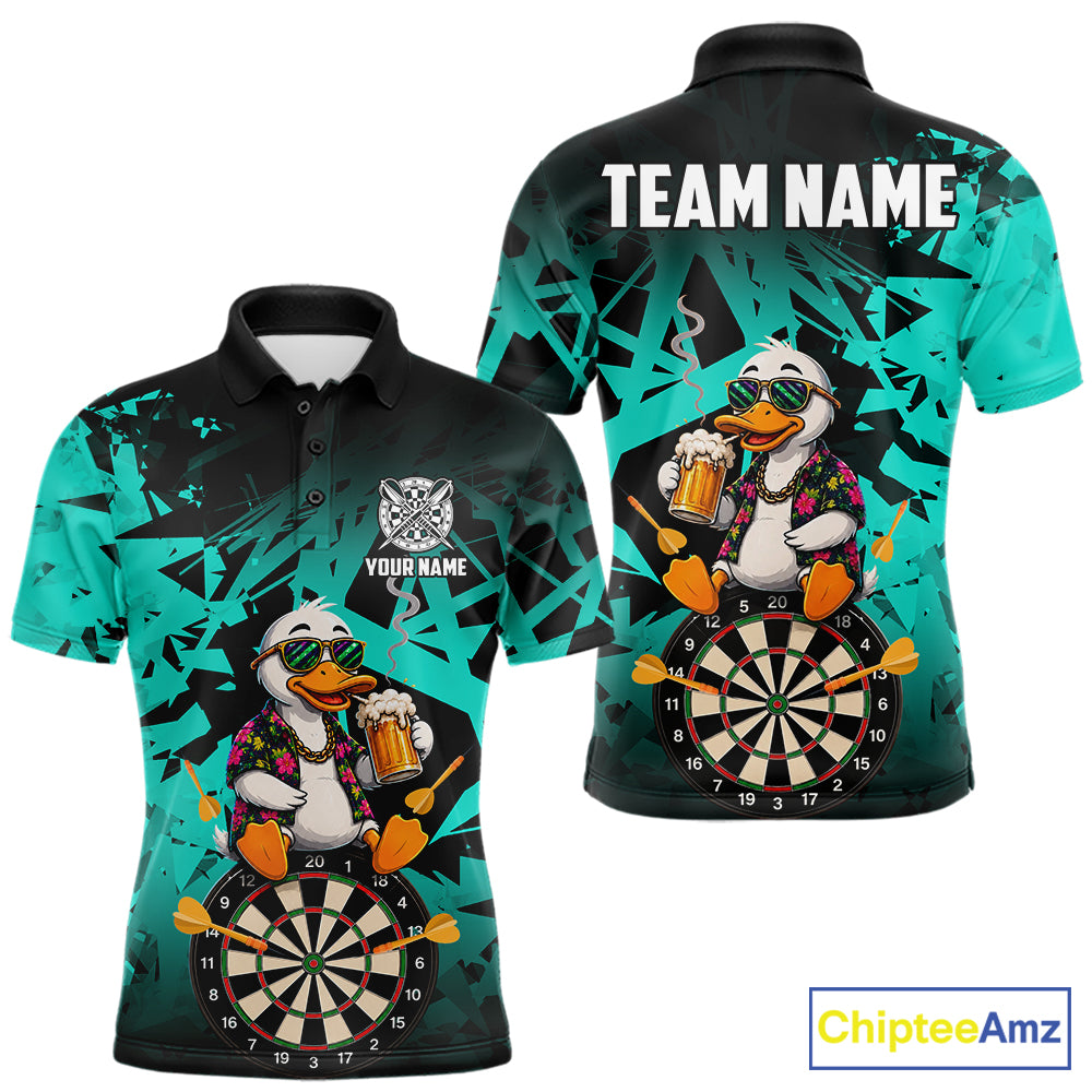 Personalized Turquoise Funny Duck Beer Darts Shirts For Men Custom Darts Team Jersey, Darts Gift TDM7194