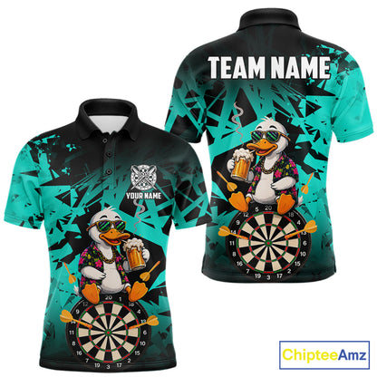 Personalized Turquoise Funny Duck Beer Darts Shirts For Men Custom Darts Team Jersey, Darts Gift TDM7194