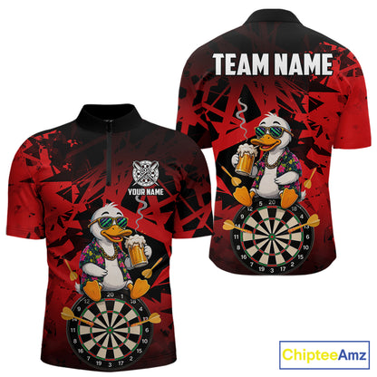 Personalized Red Funny Duck Beer Darts Shirts For Men Custom Darts Team Jersey, Darts Gift TDM7195