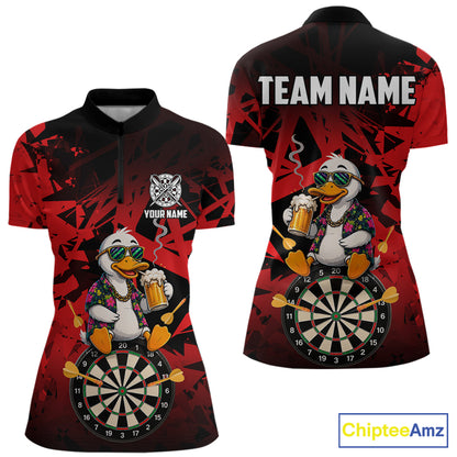 Personalized Red Funny Duck Beer Darts Shirts For Women Custom Darts Team Jersey, Darts Gift TDM7195