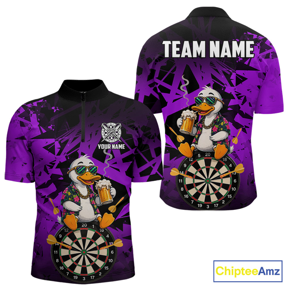 Personalized Purple Funny Duck Beer Darts Shirts For Men Custom Darts Team Jersey, Darts Gift TDM7196