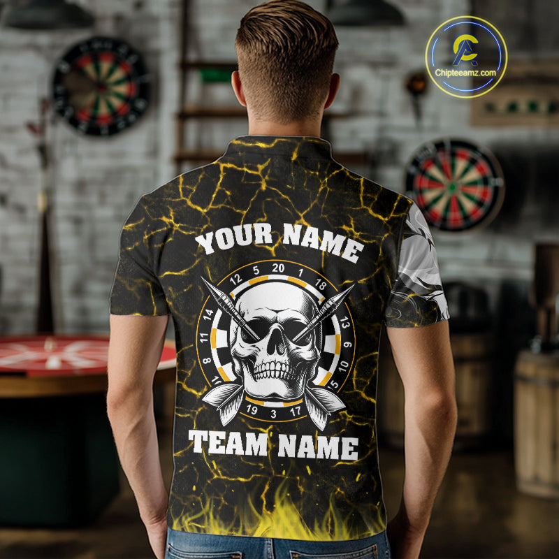 Personalized Yellow 3D Fire Crack Skull Dart Shirts Custom Scary Dart Shirts For Men Dart Jersey TDM4761