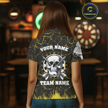 Load image into Gallery viewer, Personalized Yellow 3D Fire Crack Skull Dart Shirts Custom Scary Dart Shirts For Women Dart Jersey TDM4761