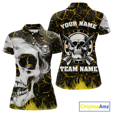 Load image into Gallery viewer, Personalized Yellow 3D Fire Crack Skull Dart Shirts Custom Scary Dart Shirts For Women Dart Jersey TDM4761