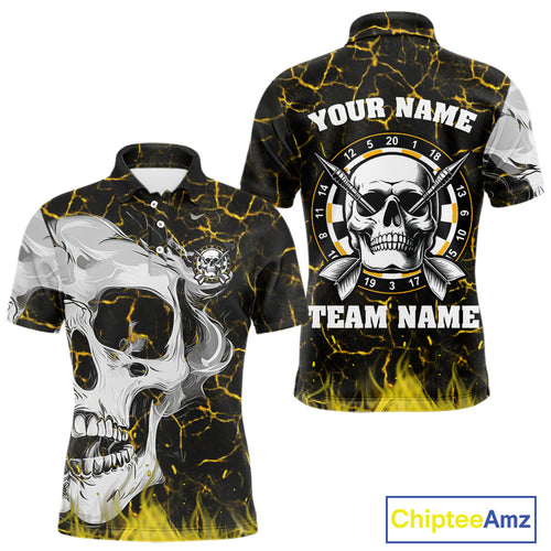 Personalized Yellow 3D Fire Crack Skull Dart Shirts Custom Scary Dart Shirts For Men Dart Jersey TDM4761