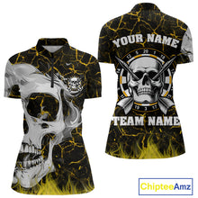 Load image into Gallery viewer, Personalized Yellow 3D Fire Crack Skull Dart Shirts Custom Scary Dart Shirts For Women Dart Jersey TDM4761