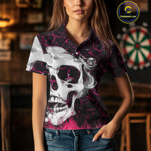 Load image into Gallery viewer, Personalized Pink 3D Fire Crack Skull Dart Shirts Custom Scary Dart Shirts For Women Dart Jersey TDM4762