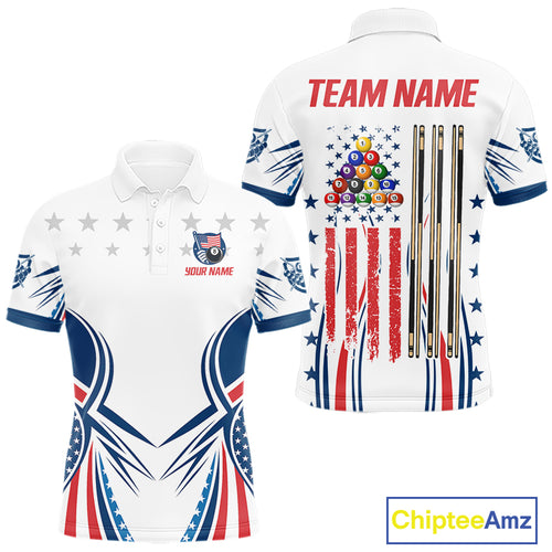 Patriotic American Flag 8 Ball Billiard Shirt For Men Custom Pool Team Jerseys Polo & Quarter Zip TDM4769